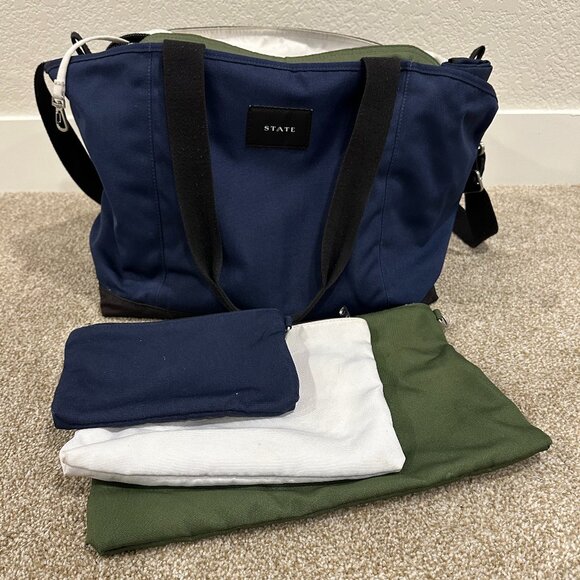STATE Bags Diaper Tote Bag with Inserts - Navy / Green / White